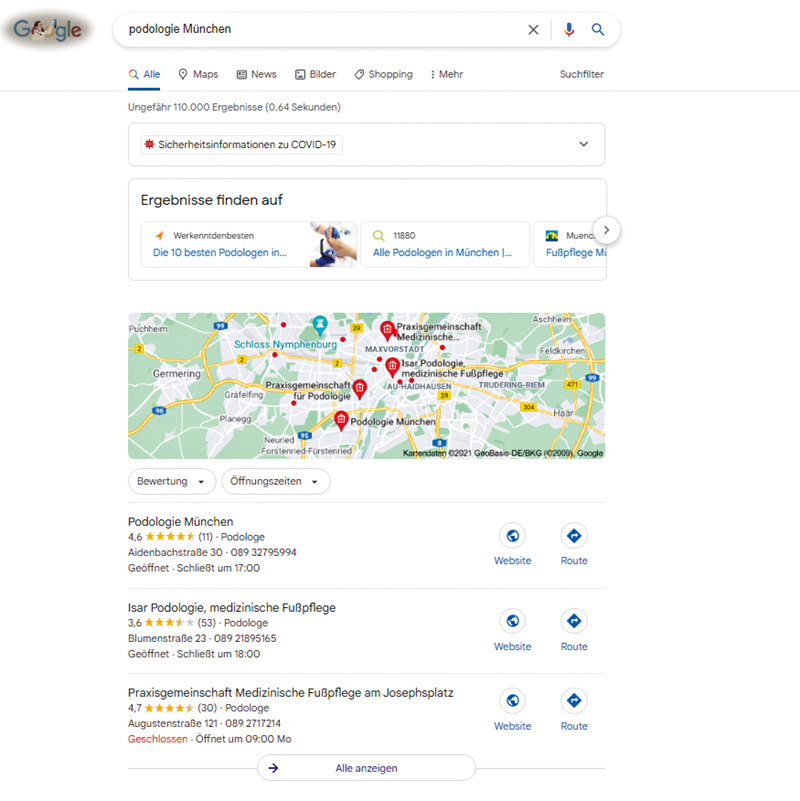 Das Google Local Pack besteht aus drei Suchergebnissen, die angezeigt werden, wenn jemand eine allgemeine lokale Suche durchführt. Foto: Screenshot Google.de